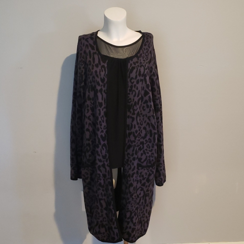 Lepord print long sweater with pockets